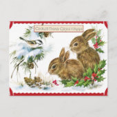 Klassiek Kerstmis Bos Konijnen en Vogel Natuur Feestdagenkaart (Voorkant)