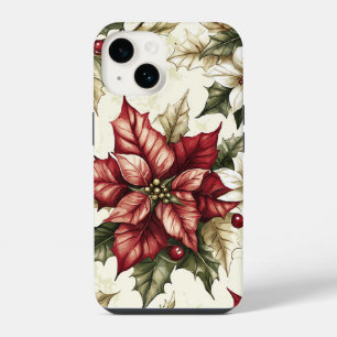Klassiek Kerstmis Kerstdag Poinsettia Hulst Kerst iPhone 14 Hoesje