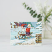 Klassiek Kerstmis Kinderen Sleden Briefkaart (Staand voorkant)