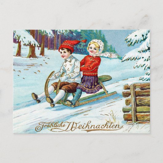 Klassiek Kerstmis Kinderen Sleden Briefkaart (Voorkant)