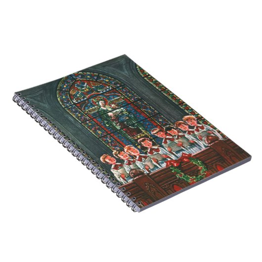 Klassiek Kerstmis Kinderen Zingend Koor in Kerk Notitieboek (Rechterzijde)