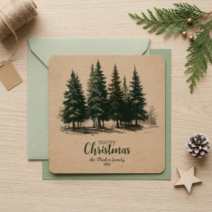 Klassiek Kerstmis met Oude Grove Dennenhout Botani Feestdagenkaart
