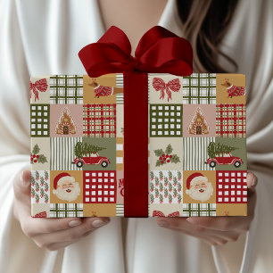 Klassiek Kerstmis met Vintage Patchwork Cadeaupapier