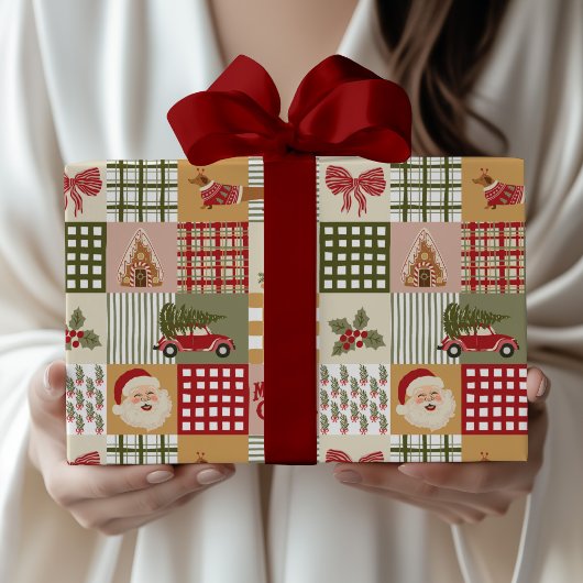 Klassiek Kerstmis met Vintage Patchwork Cadeaupapier