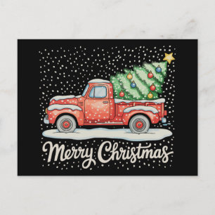 Klassiek Kerstmis Ouderwetse Rode Truck Feestdagenkaart