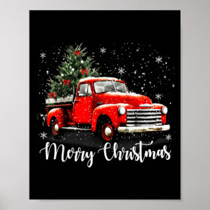 Klassiek Kerstmis Rode Truck Kerstboom Familie Poster