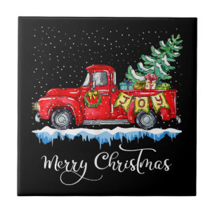 Klassiek Kerstmis Rode Truck Ouderwetse Kerst Tegeltje