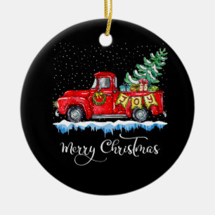 Klassiek Kerstmis Rode Truck Ouderwetse Kerstmis Keramisch Ornament