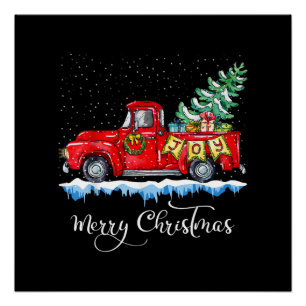 Klassiek Kerstmis Rode Truck Ouderwetse Kerstmis Perfect Poster