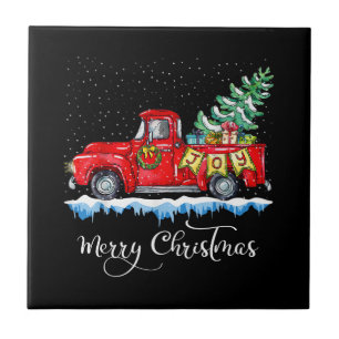 Klassiek Kerstmis Rode Truck Ouderwetse Kerstmis Tegeltje