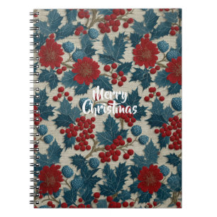Klassiek Kerstmis Rood Bes Botanisch Linnen Notitieboek