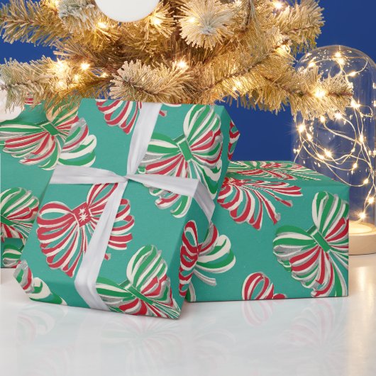 Klassiek Kerstmis Rood, Groen Candy Lint Cadeaupapier (Feestdagen)