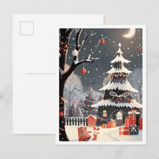 Klassiek Kerstmis Sneeuw Briefkaart (Voorkant / Achterkant)