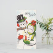 Klassiek Kerstmis Sneeuwmannen Koppel Feestdagenkaart (Staand voorkant)