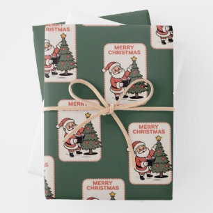 Klassiek Kerstmis Vakantie Kerstman Leest  Inpakpapier Vel