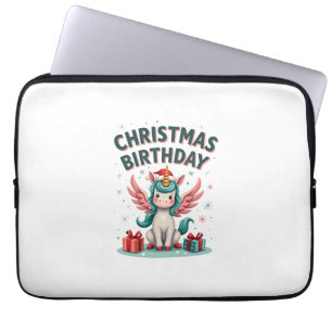 Klassiek Kerstmis Verjaardag Meisje Eenhoorn Schat Laptop Sleeve