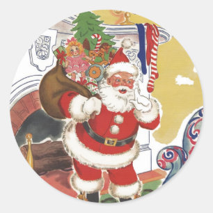 Klassiek Kerstmis, vrolijke Kerstman met cadeaus Ronde Sticker