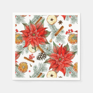 Klassiek Kerstmis Waterverf Rode Poinsettia Servet