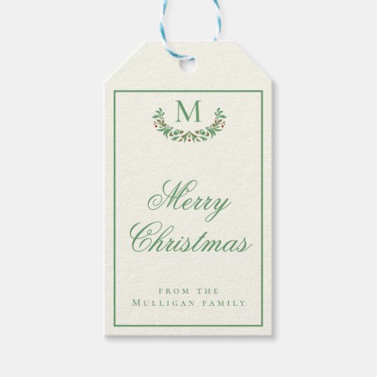 Klassiek kerstmonogram cadeaulabel (Voorkant)