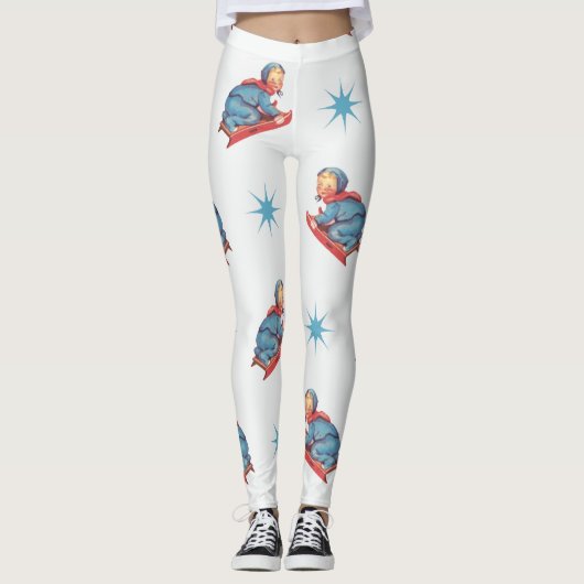 Klassiek kerstpatroon, kind sleept in de sneeuw leggings (Voorkant)