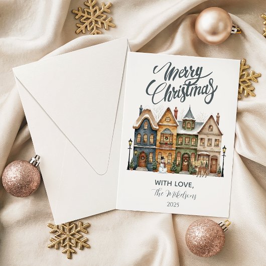 Klassiek Kerststad Kerstmis Feestdagenkaart