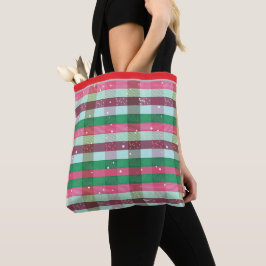 Klassiek kerststreeppatroon tote bag