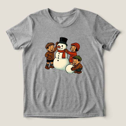 Klassiek kind bouwt sneeuwpop Tri-Blend shirt (Design voorkant)