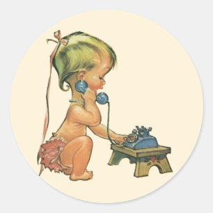 Klassiek kind Cute Blond meisje dat praat op speel Ronde Sticker