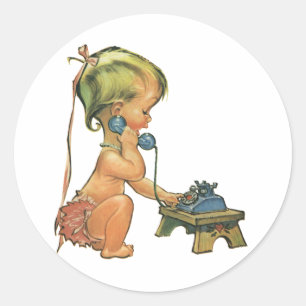 Klassiek kind Cute Blond meisje dat praat op speel Ronde Sticker