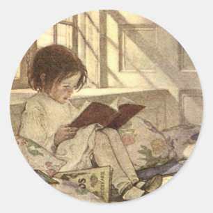 Klassiek kind dat een boek leest, Jessie Willcox S Ronde Sticker