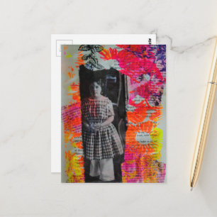 Klassiek Kind Felle Bloemen Mixed Media Collage Briefkaart