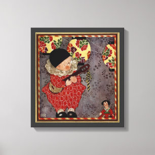 Klassiek kind Harlekijn, muzikant die banjo speelt Canvas Afdruk