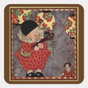 Klassiek kind Harlekijn, muzikant die banjo speelt Vierkante Sticker