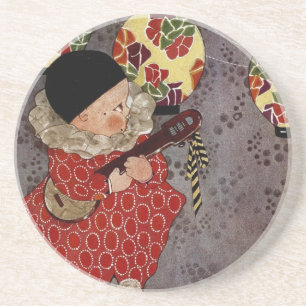 Klassiek kind Harlekijn, muzikant die banjo speelt Zandsteen Onderzetter