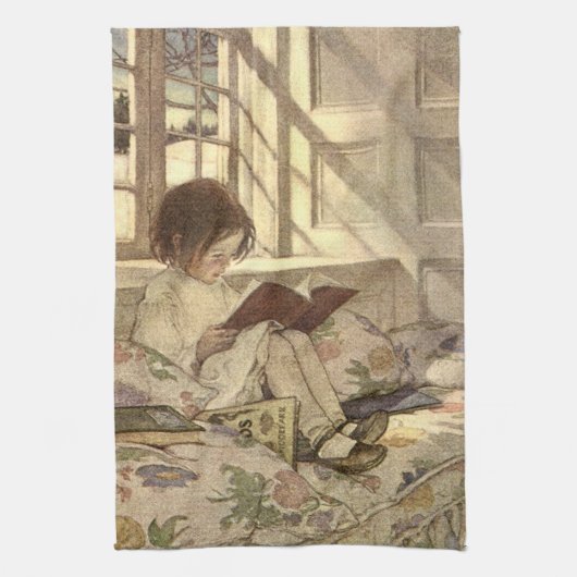 Klassiek kind leest een boek, Jessie Willcox Smith Theedoek (Verticaal)