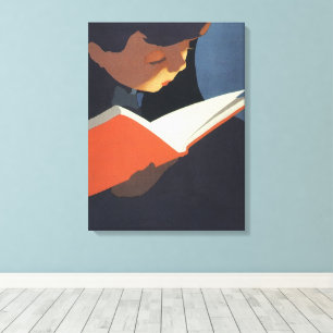 Klassiek kind leest een boek uit de bibliotheek canvas afdruk