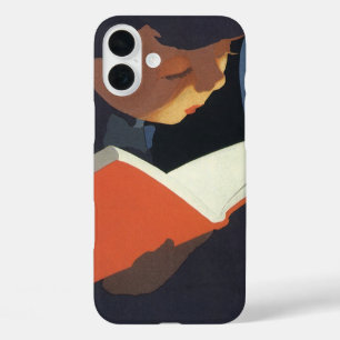 Klassiek kind leest een boek uit de bibliotheek iPhone 16 plus hoesje