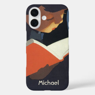 Klassiek kind leest een boek uit de bibliotheek iPhone 16 hoesje