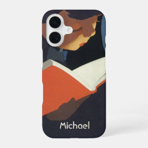 Klassiek kind leest een boek uit de bibliotheek iPhone 16 hoesje