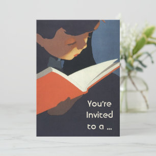 Klassiek kind leest een boek uit de bibliotheek kaart