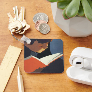 Klassiek kind leest een boek uit de bibliotheek sleutelhanger