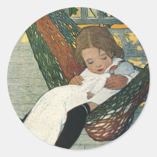 Klassiek kind met een pop door Jessie Willcox Smit Ronde Sticker