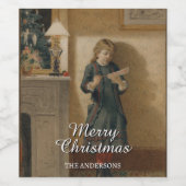 Klassiek kind met kerstgroet ontwerp wijn etiket (Enkel label)