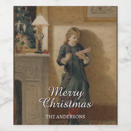 Klassiek kind met kerstgroet ontwerp wijn etiket (Enkel label)