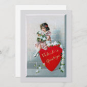 Klassiek kind met Valentijns groet op rood hart Feestdagenkaart (Voorkant / Achterkant)