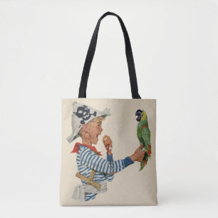 Klassiek kind, piraat spelende jongen met papegaai tote bag