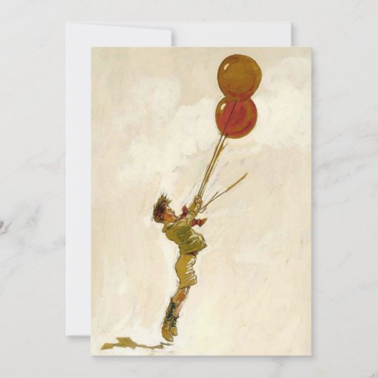 Klassiek Kinderfeestje, Rood Ballon Jongen Verjaar Kaart (Voorkant)