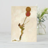 Klassiek Kinderfeestje, Rood Ballon Jongen Verjaar Kaart (Staand voorkant)