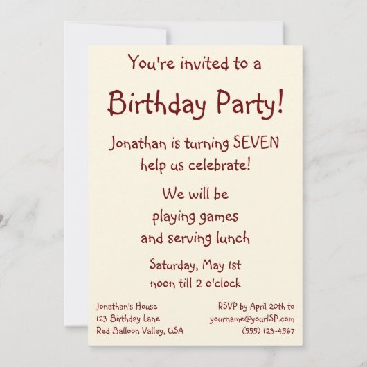 Klassiek Kinderfeestje, Rood Ballon Jongen Verjaar Kaart (Achterkant)