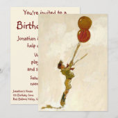 Klassiek Kinderfeestje, Rood Ballon Jongen Verjaar Kaart (Voorkant / Achterkant)